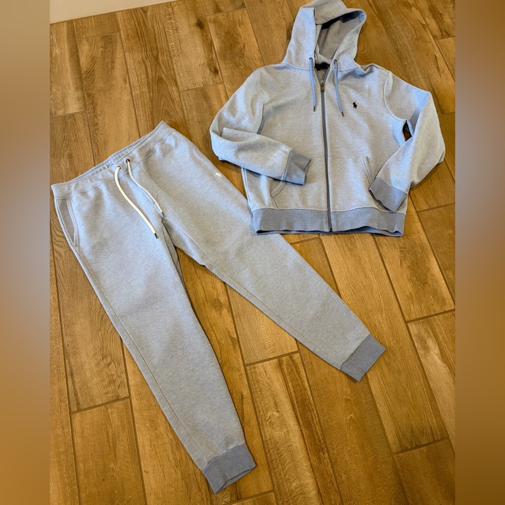 Polo Ralph Lauren Men's Full Zip Hoodie and jogger pants Medium Heather Blue